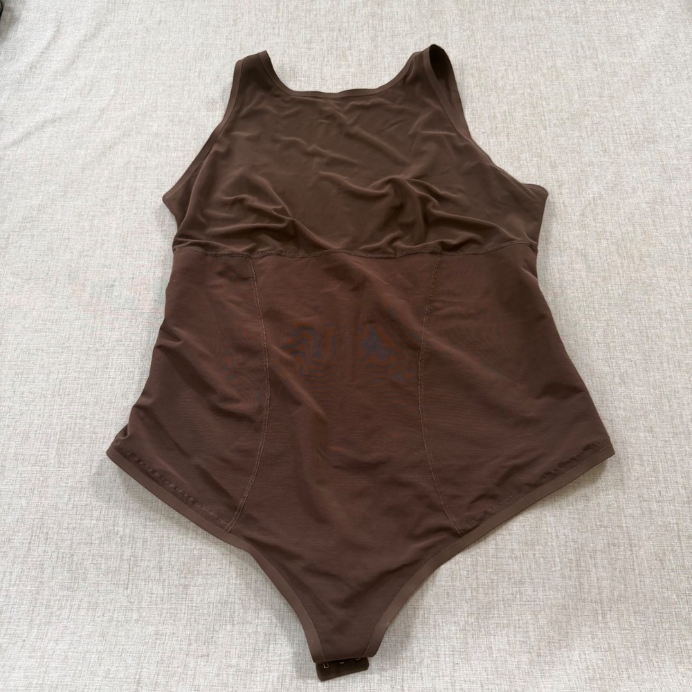 Pinsy Seamless Thong Bodysuit 3X High Neck Scoop Back Shapewear chocolate brown - Picture 5 of 8